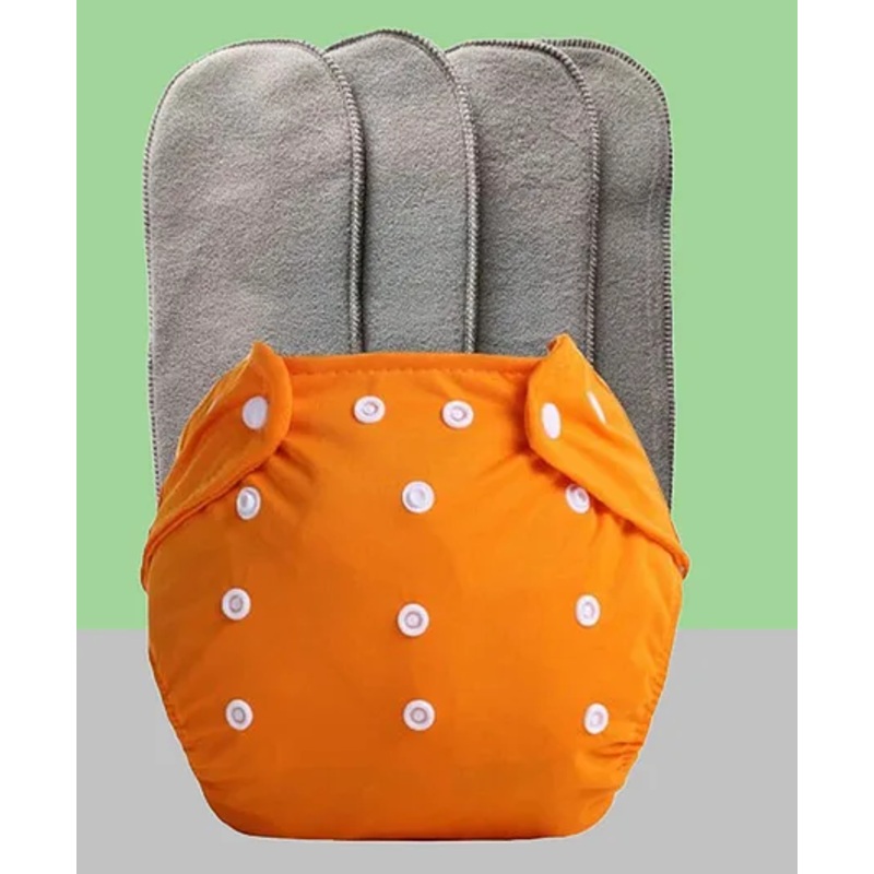 The Cheeky Kidzz Baby Reusable Cloth Diaper Adjustable Diaper Nappies & Bamboo Microfiber Inserts (Orange)