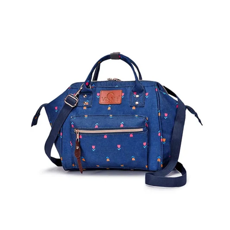 VISMIINTREND Itsy Bitsy Stylish Mini Convertible Sling Tote Backpack Diaper Bag – Navy Blue Florets