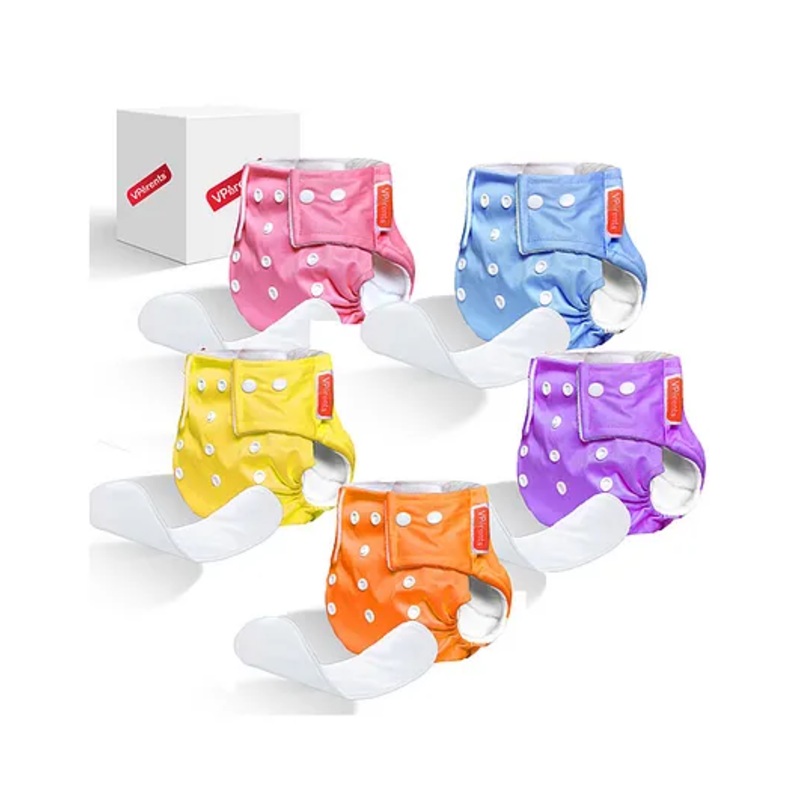 VParents Solid Washable Baby Cloth Diaper Reusable Adjustable Size Waterproof Pocket Cloth Diaper Nappie (With Insert) (Pack of 5)