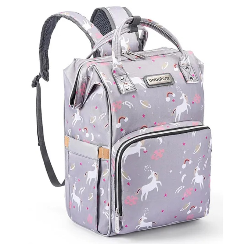 Babyhug Diaper Backpack Unicorn Print – Grey