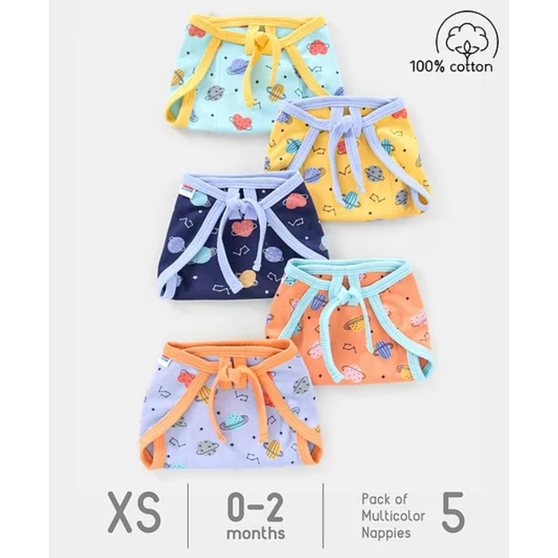 Babyhug Interlock Dyed Printed Cloth Nappies Extra Small Set of 5 – Multicolour