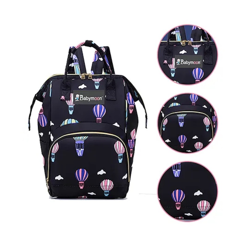 Babymoon Multifunction Backpack Style Maternity Fish Print Diaper Bag – Black