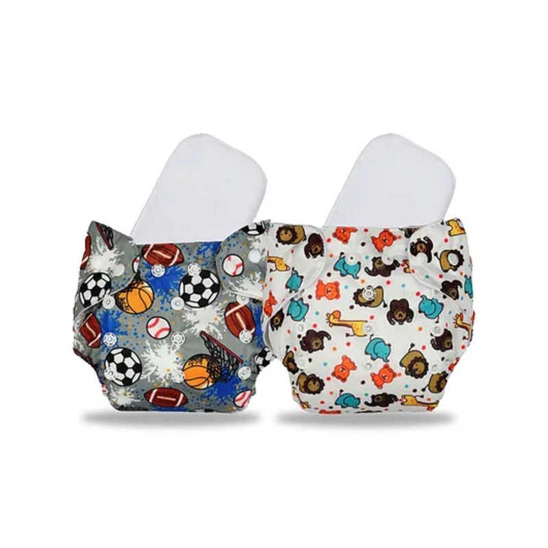 Chinmay Kids Cloth Diaper Cute Prints Freesize Reusable Washable Adjustable Snap Buttons Cloth Diaper For Babies With Wet-Free Insert Pads Leak Proof & Dry Feel Pack of 2 – Grey & White