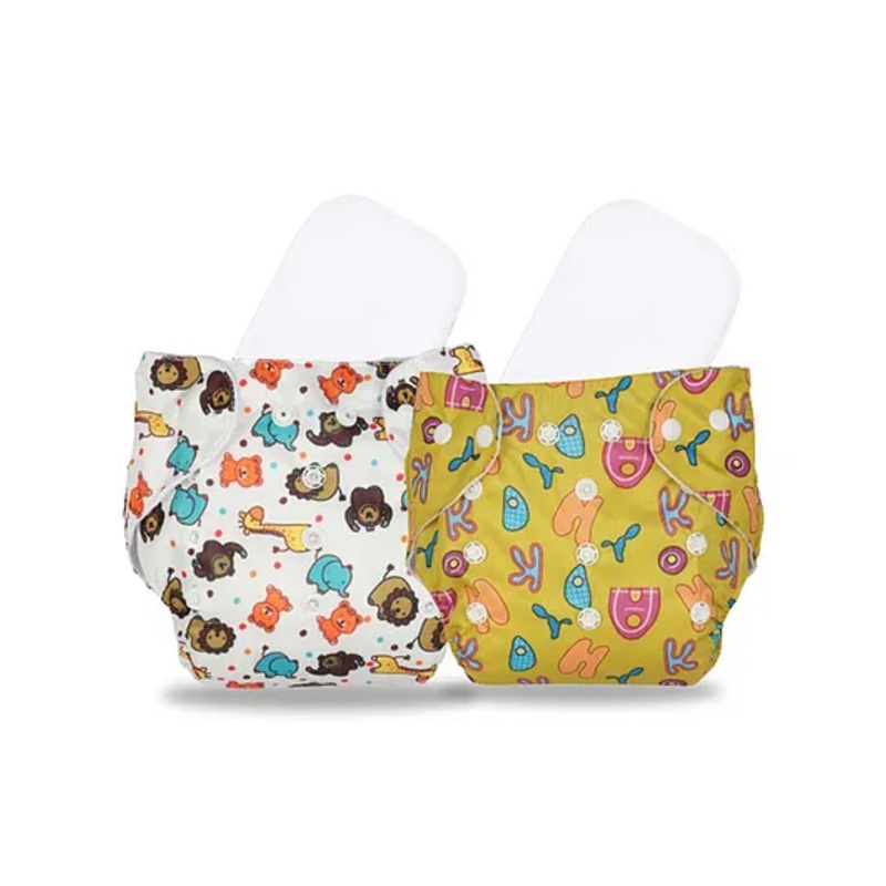 Chinmay Kids  Freesize Reusable Washable Adjustable Snap Buttons Cloth Diaper For Babies With Wet Free Insert Pads Leak Proof & Dry Feel Pack of 2- Yellow White
