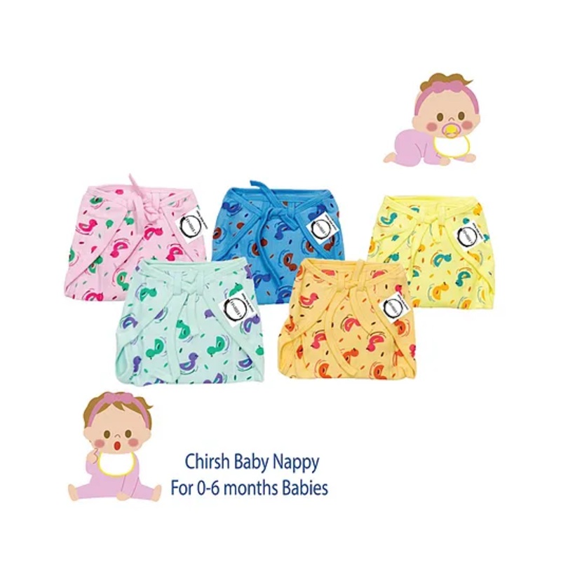 Chirsh Cotton Cloth Nappies Pack of 5- Multicolour