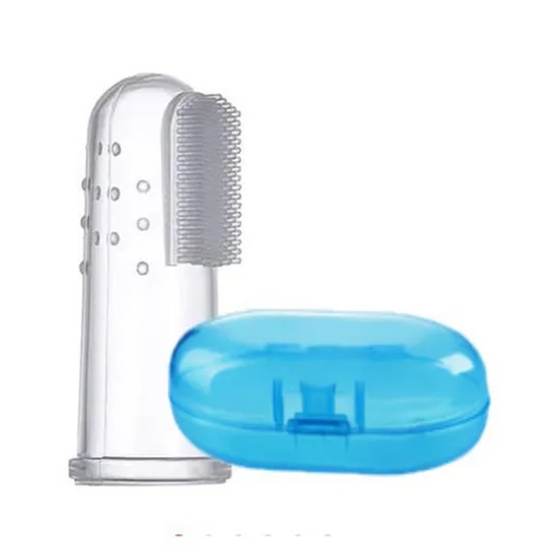 DOMENICO Silicone Finger Tooth Brush with Carry Case – Blue