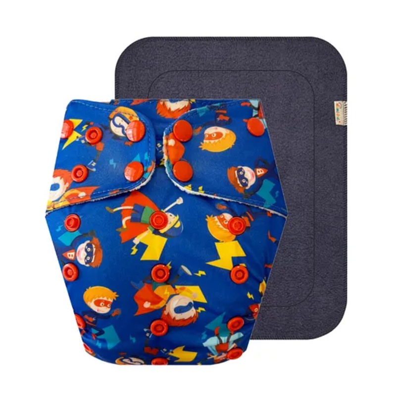 Dumbledo Premium BlueHero Free Size Leak proof Washable Unisex Reusable Cloth Diaper With 6-layer Black Insert – Blue