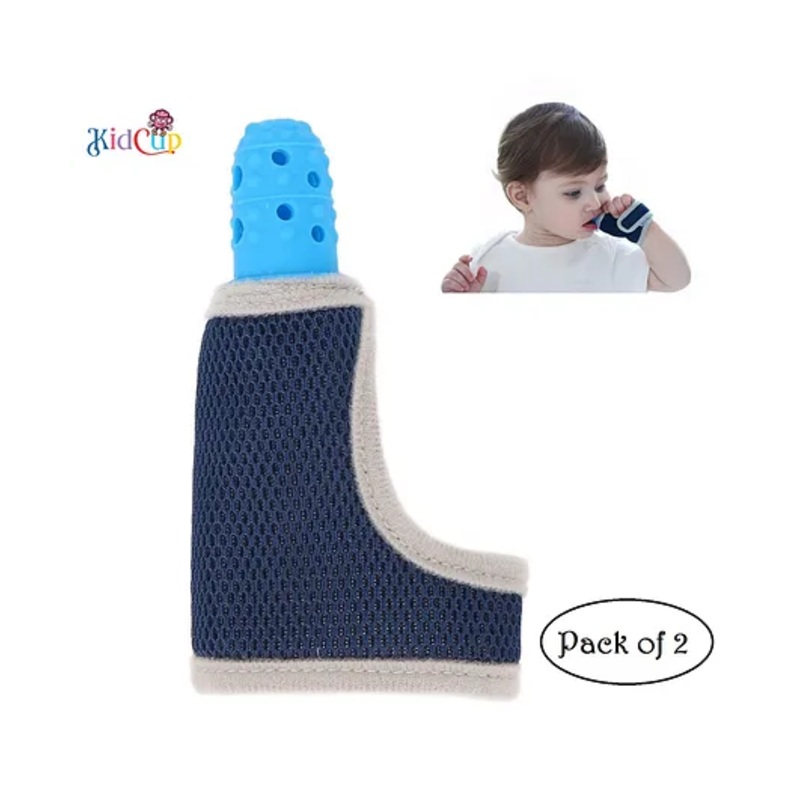 Kidcup Baby Finger Guard Adjustable Protector Soft Silicone Stop Sucking Glove – Blue (pack of 2)