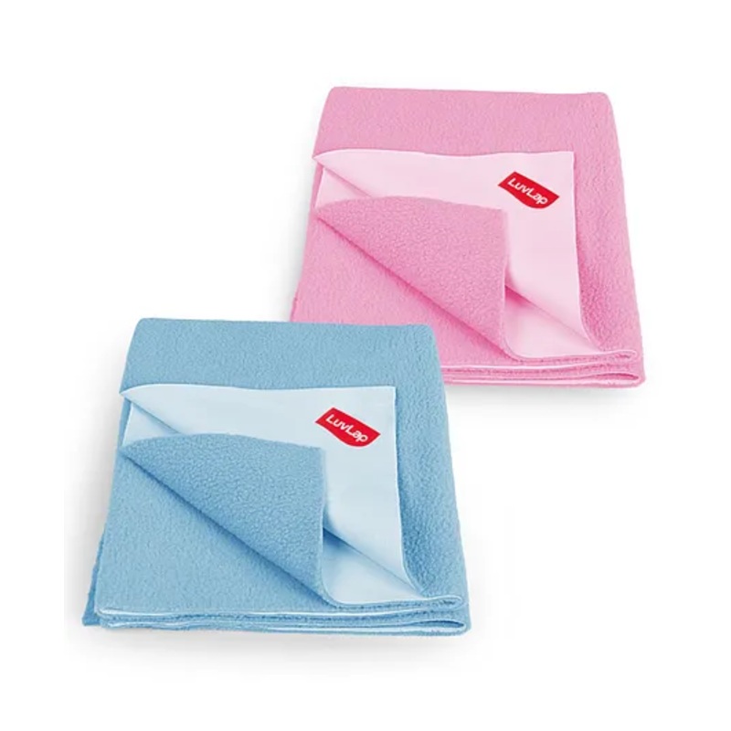 LuvLap Instadry Anti-Piling Fleece Quick Dry Baby Bed Protector, Waterproof, 100x140cm, Pack of 2, Sky Blue & Baby Pink