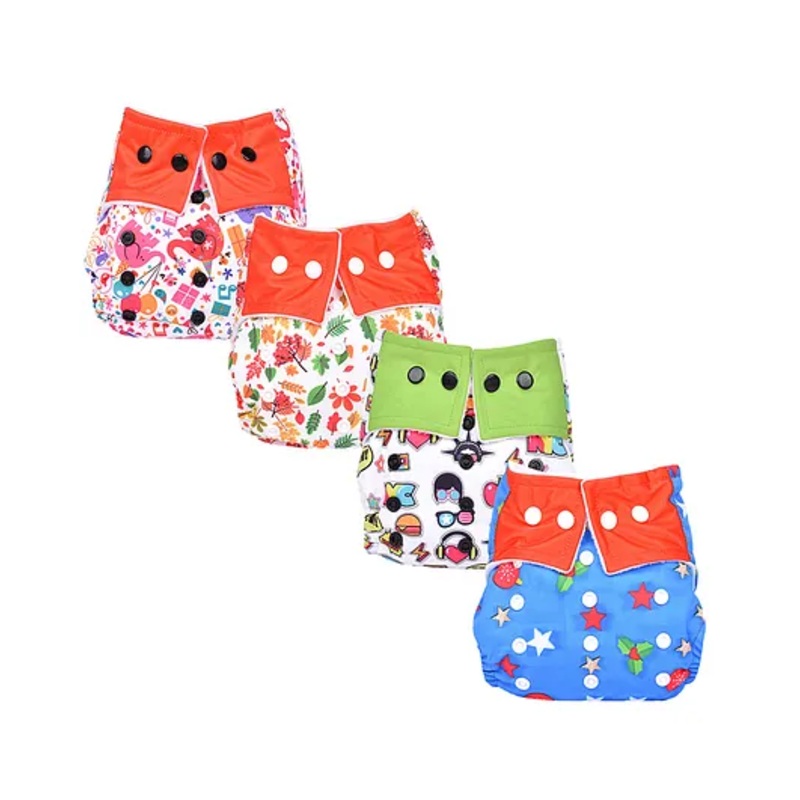 Mom’s Home Reusable Pocket Diapers With 4 Inserts Pack of 4 – Multicolor