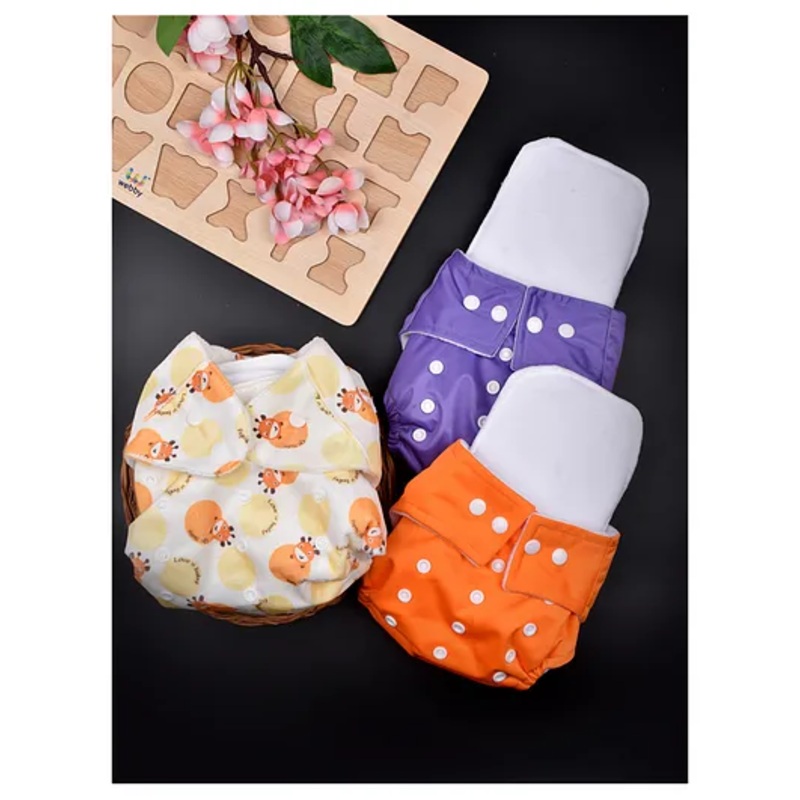 Moms Home Baby Reusable Cotton Pocket Diapers With 3 Inserts Pack of 3 – Multicolour
