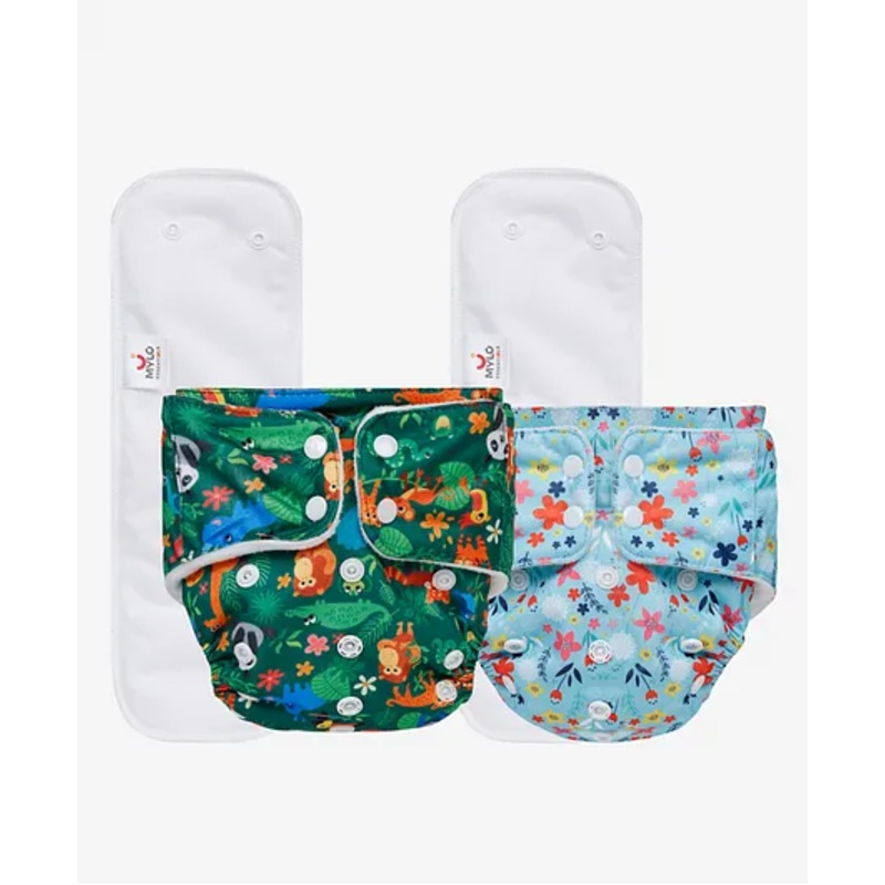 Mylo Baby Freesize Adjustable Cloth Diapers with 2 Free Insert Oeko Tex Certified Pack of 2 – Floral Spring Jungle Multicolour