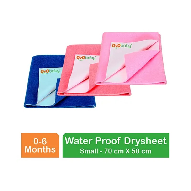 OYO BABY Anti-Piling Fleece Extra Absorbent Instant Dry Sheet, Baby Bed Protector, Waterproof Sheet, Small (70cm x 50cm), Pack of 3 – Pink + Salmon Rose + Royal Blue