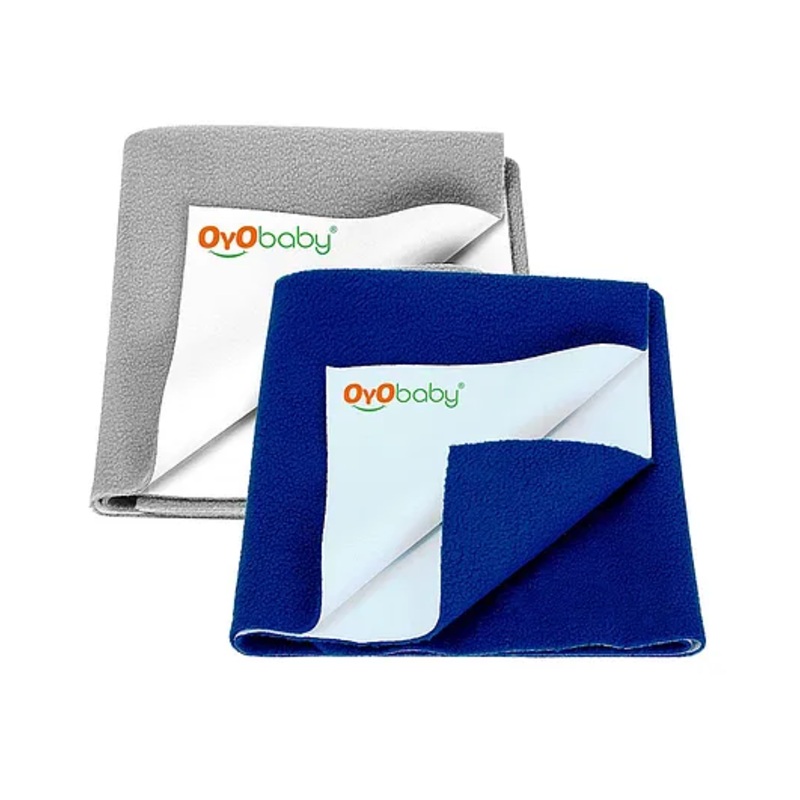 OYO BABY – Waterproof Baby Bed Protector Dry Sheets for New Born Babies – Reusable Mats Small (70 X 50 CM) (Grey + Royal Blue)