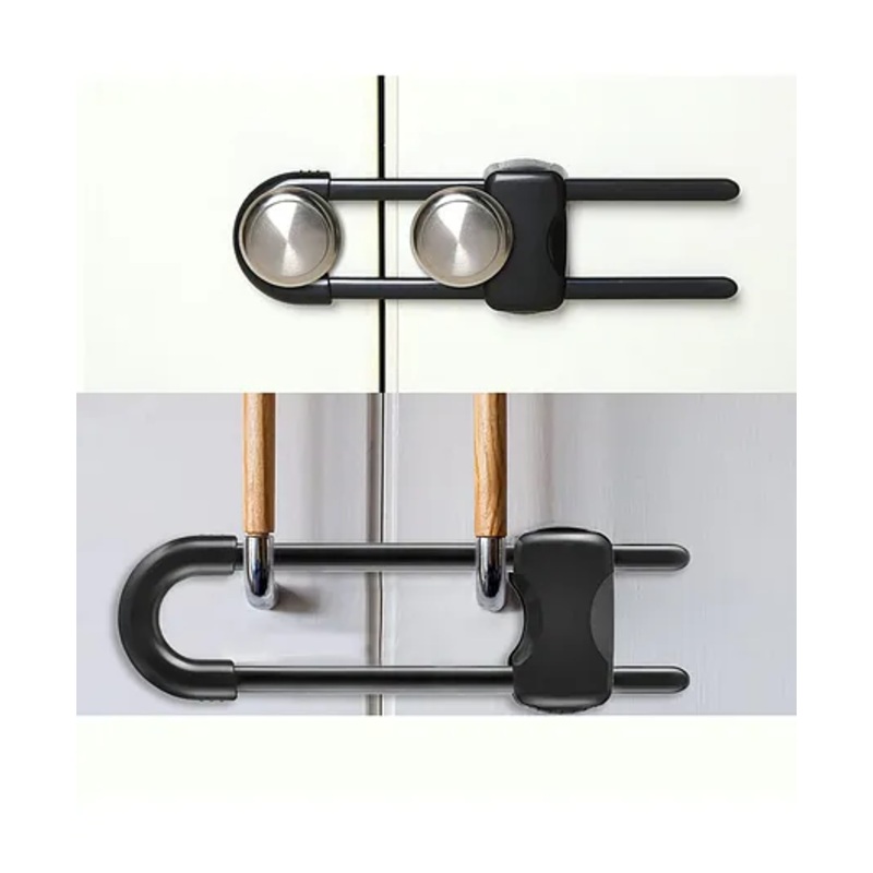 Safe-O-Kid Heavy Duty Almirah Cupboard U Shaped Lock – Premium Security Lock for Cabinets & Doors – Black, Pack of 4