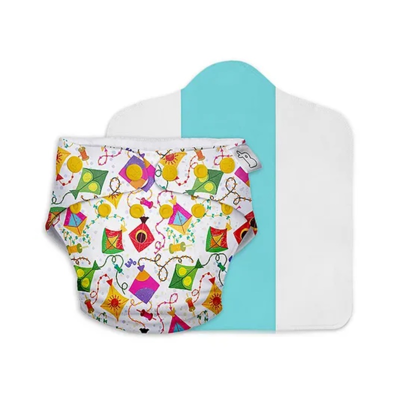 SuperBottoms Freesize UNO Cloth Diaper (3M – 3Y) Reusable with 1 Dry Feel Pad, Absorbs 4-5 Pees – Coloured Skies