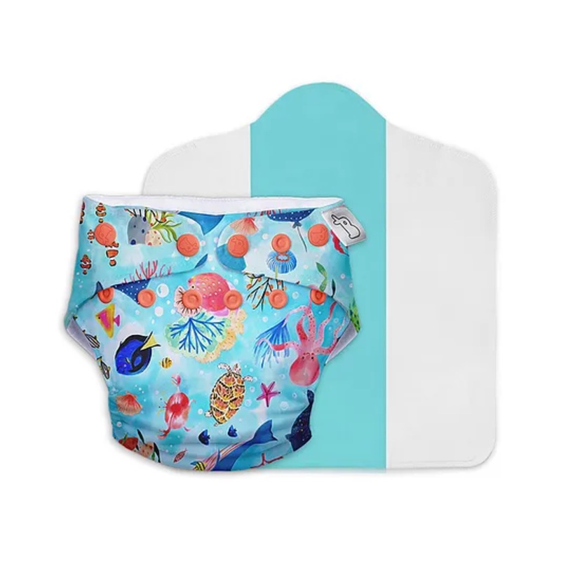 SuperBottoms Freesize UNO Cloth Diaper (3M – 3Y) Reusable with 1 Dry Feel Pad, Absorbs 4-5 Pees – Save Our Seas