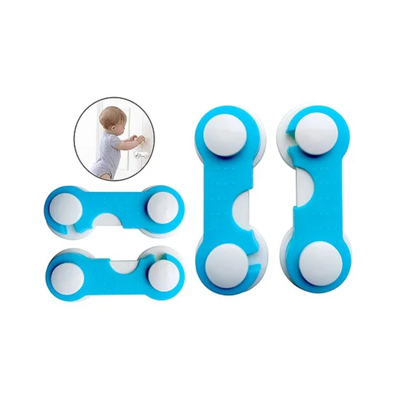 THE LITTLE LOOKERS Multipurpose  Safety Lock for Doors, Cabinet, Fridge, Drawer Blue – Pack of 4
