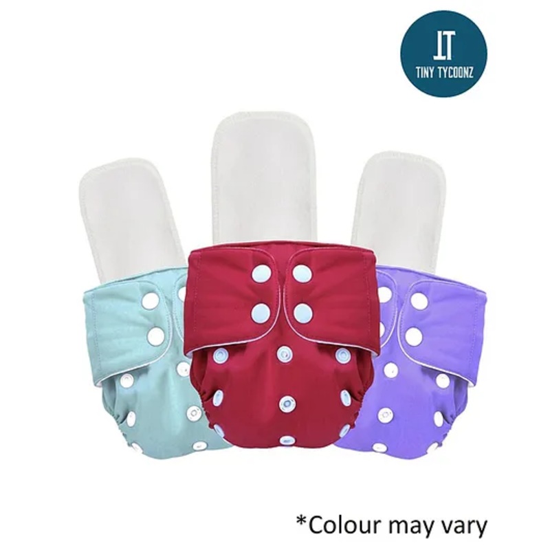 Tiny Tycoonz Pack of 3 Reusable and Washable Diapers with 3 Microfiber extra absorvent seven layers Inserts – Multicolor