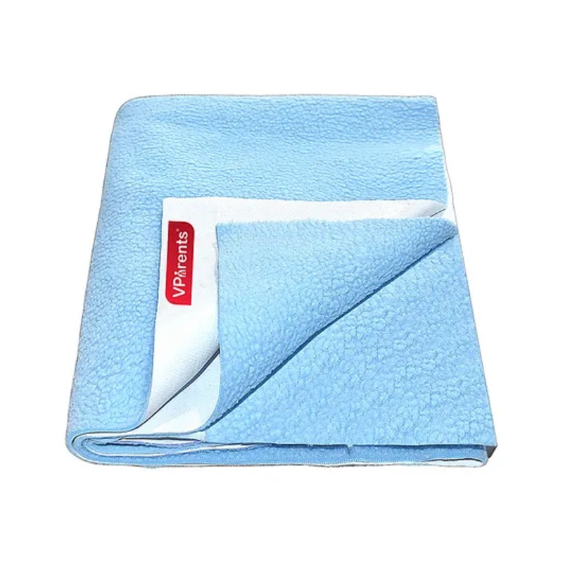 VParents Chubby Cheeks Water Proof Baby Bed Protector Reusable Dry Sheet  Large – Light Blue