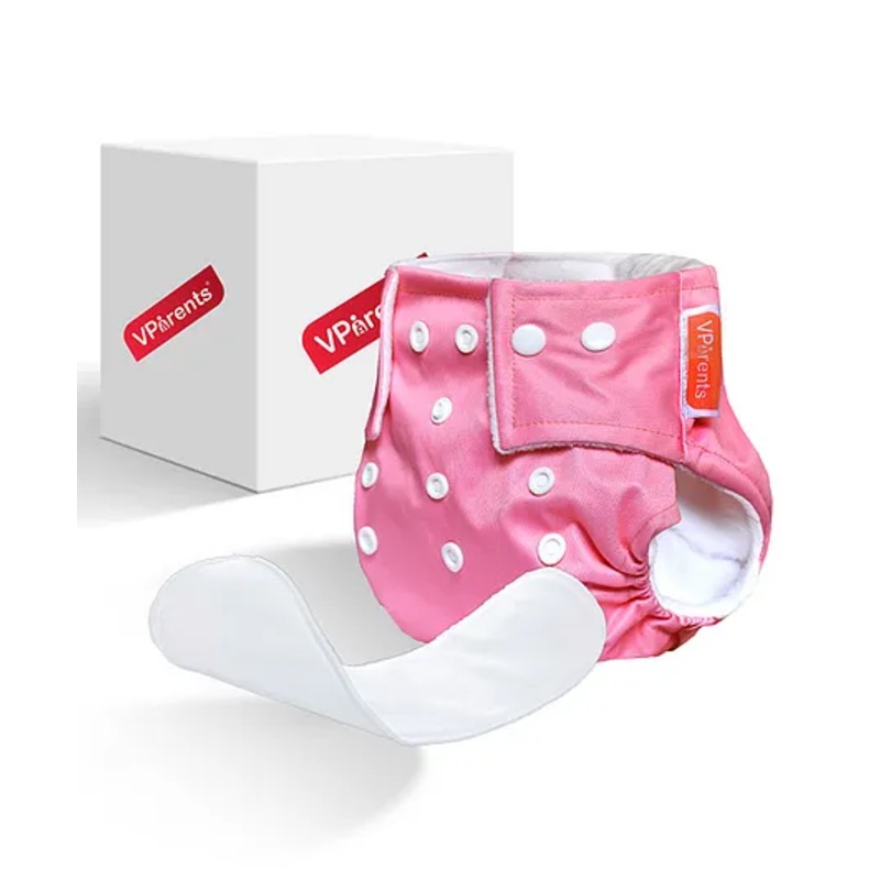 VParents Solid Washable Baby Cloth Diaper Reusable Adjustable Size Waterproof Pocket Cloth Diaper Nappie With Insert – Pink