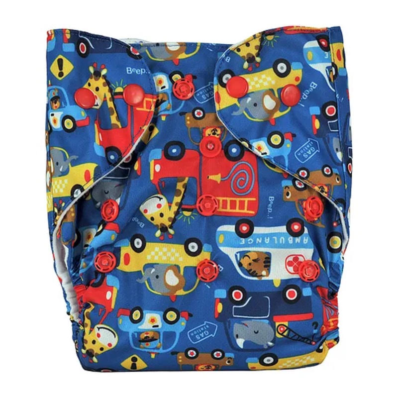 Adore 5 Layered Charcoal Insert Adjustable Cloth Diaper Vehicle Print – Multicolor