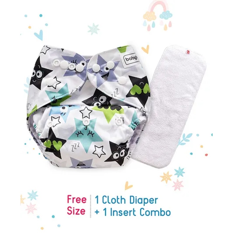 Babyhug Free Size Reusable Cloth Diaper With Insert Star Print (Color May Vary)