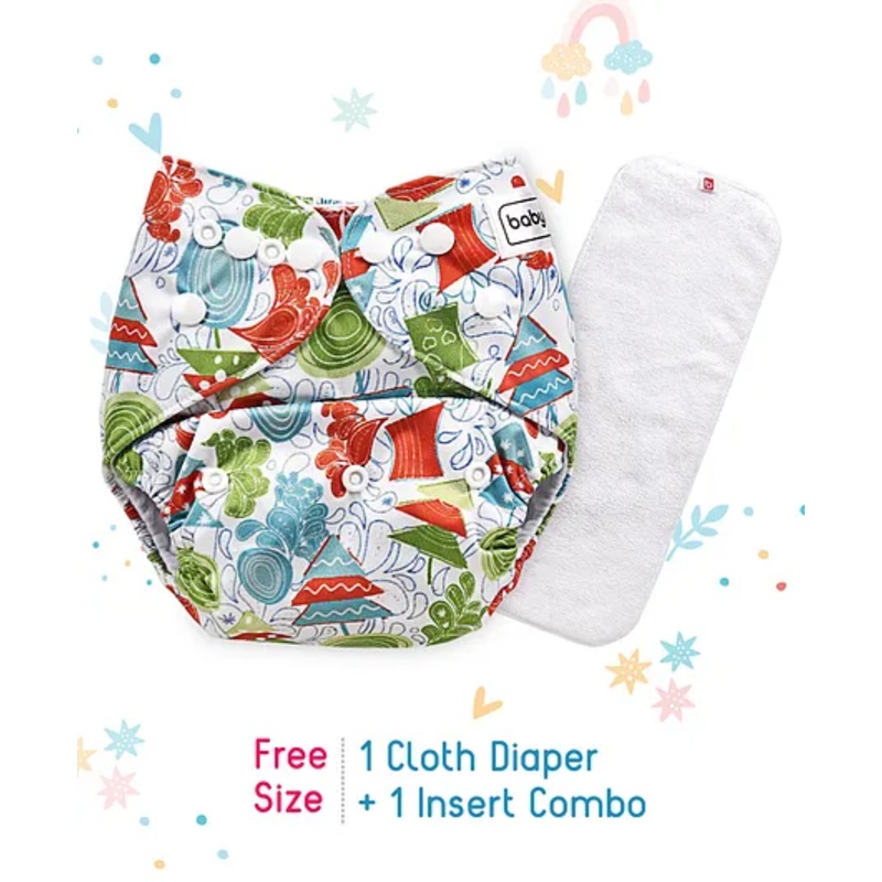 Babyhug Free Size Reusable Cloth Diaper With Insert Tree Print – White