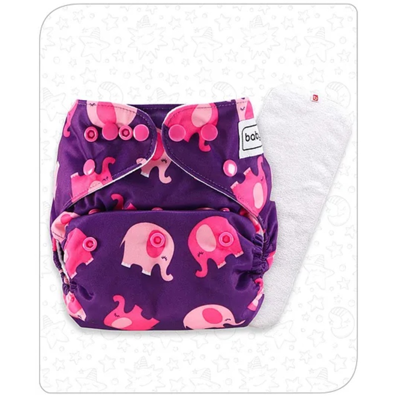 Babyhug Free Size Reusable Cloth Nappies With Insert Elephant Print – Violet