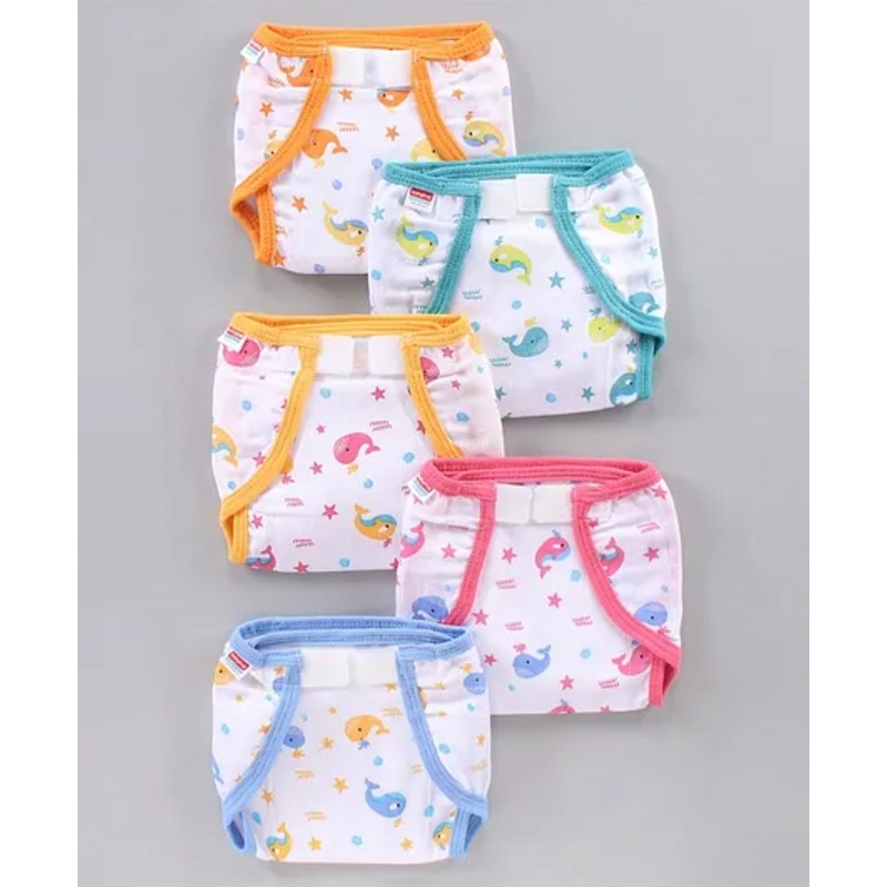 Babyhug Muslin Cotton Reusable Velcro Printed Cloth Nappies Small Set of 5 – Multicolor
