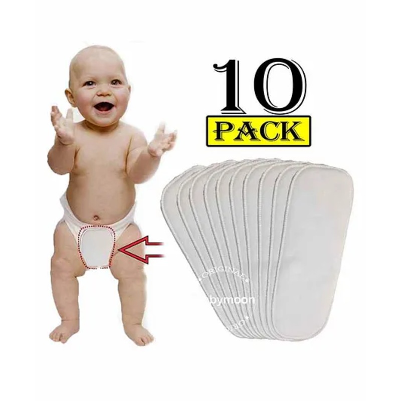 Babymoon Premium 3 Layers Wetfree Microfibre Reusable Cotton Diaper Nappy Insert White – Pack of 10