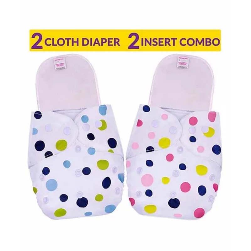Bembika Reusable Cloth Diapers With Inserts Polka Dot Print Pack of 2 – White