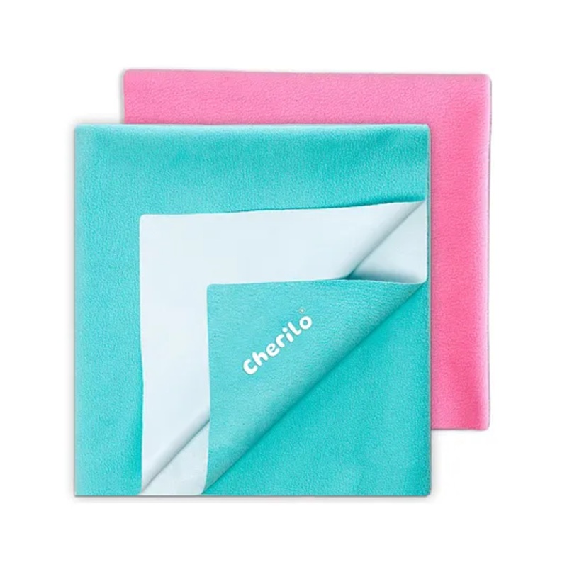 Cherilo Waterproof Baby Bed Protector Sheet Large Pack of 2 – Pink & Sea Green