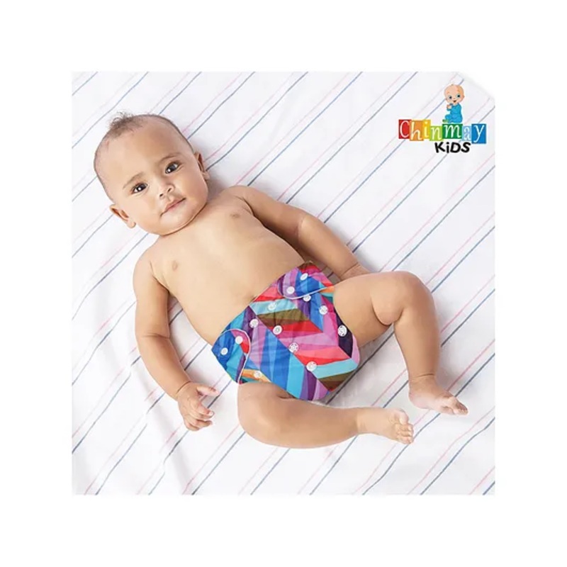 Chinmay Kids  Freesize Reusable Washable Adjustable Snap Buttons Cloth Diaper For Babies With Wet Free Insert Pads Leak Proof & Dry Feel-  Multicolor Line