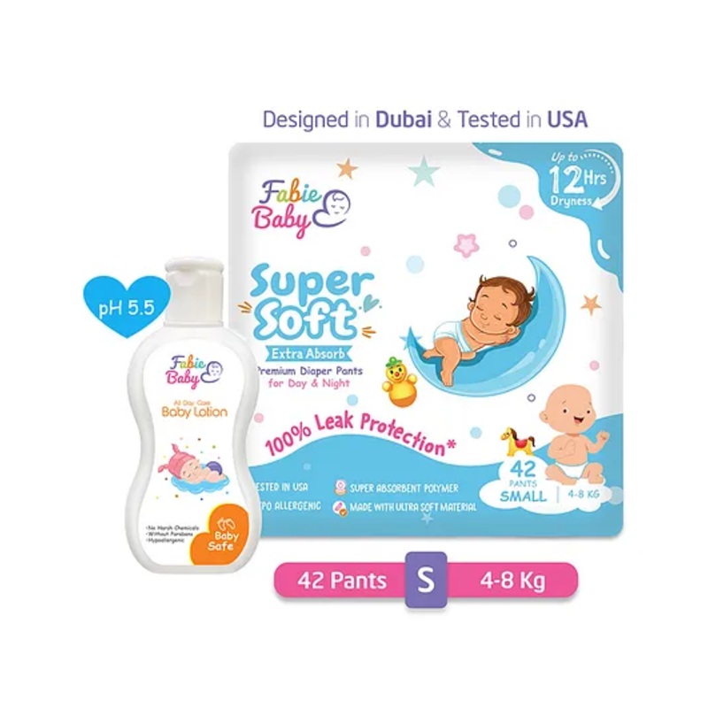 Fabie Baby Small Pant StyleDiaper Small Size (42Pcs) with Baby Lotion (250ml) Combo – Pack of 2