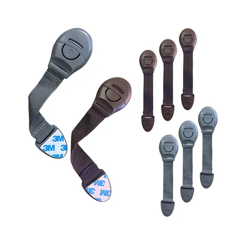 KidDough Furniture Safety Locks for Kids – Pack of 4 Brown + 4 Grey Locks, Child Safety Locks for Drawers, Cabinets, Fridge, Cupboard Lock, Strong and Adhesive Safety Locks