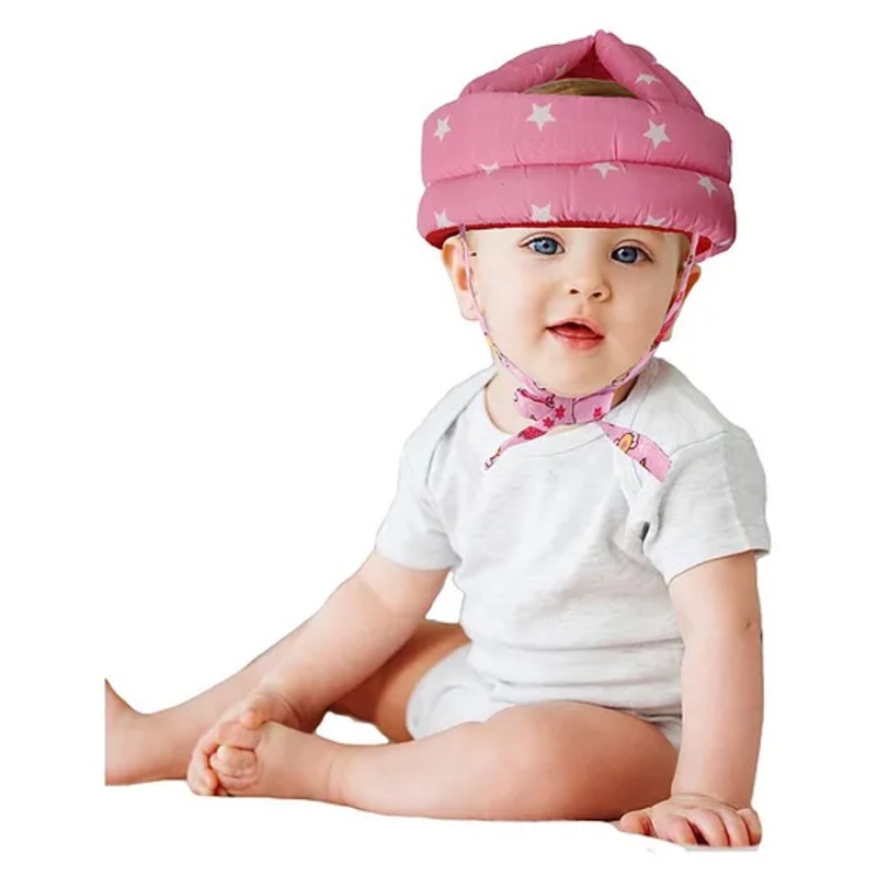 Luvlittle Adjustable Cushioned Baby Safety Helmet Star Printed – Pink (Print May Vary)