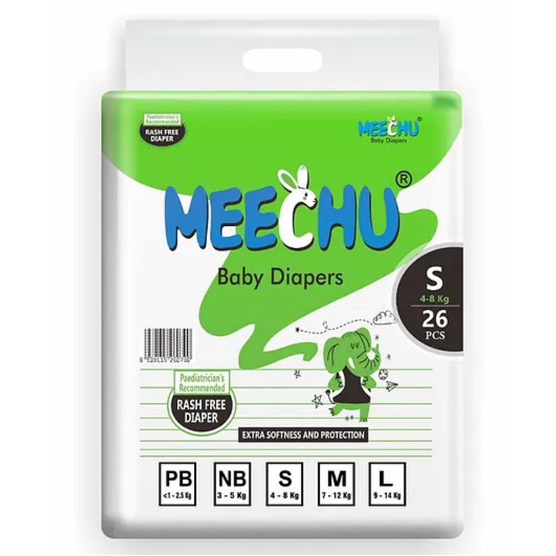 Meechu Small Baby Diapers Leakage Protection Cottony Soft Absorb Technology – 26 Pieces