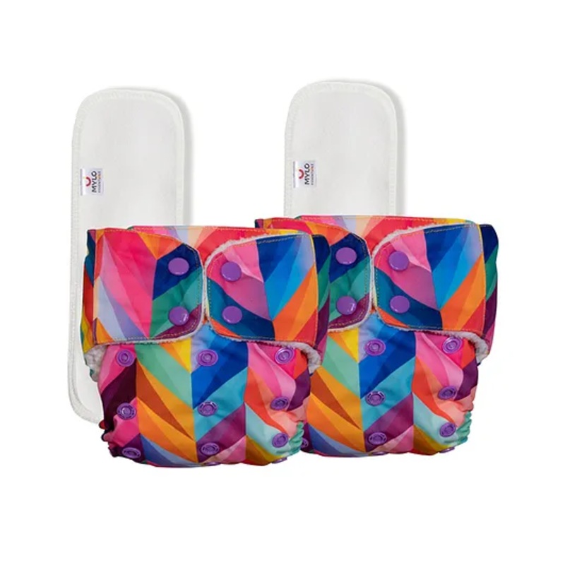 Mylo Baby Freesize Adjustable Cloth Diapers with 2 Free Insert Oeko Tex Certified Pack of 2 – Rainbow