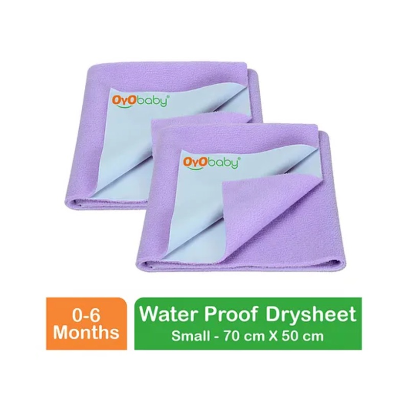 OYO BABY Anti-Piling Fleece Extra Absorbent Instant Dry Sheet, Baby Bed Protector, Waterproof Sheet, Small (70cm x 50cm), Pack of 2 – Violet