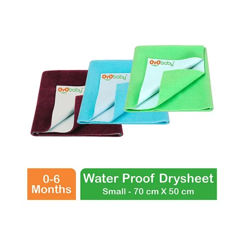 OYO BABY Anti-Piling Fleece Extra Absorbent Instant Dry Sheet, Baby Bed Protector, Waterproof Sheet, Small (70cm x 50cm), Pack of 3 – Sea Blue + Maroon + Light Green