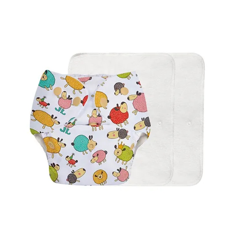 SuperBottoms Basic Pocket Diaper with 2 Inserts Sheep Print  – Multicolour