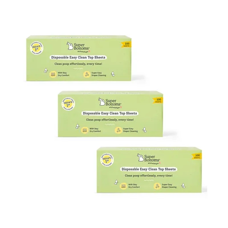 SuperBottoms Disposable Easy Clean Top Sheets l Diaper Liners l Hypoallergenic l (100 Per Pack) Pack of 3