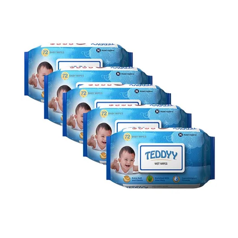 Teddyy Baby Wet Wipes with Lid 72 Pieces Each – Pack of 5