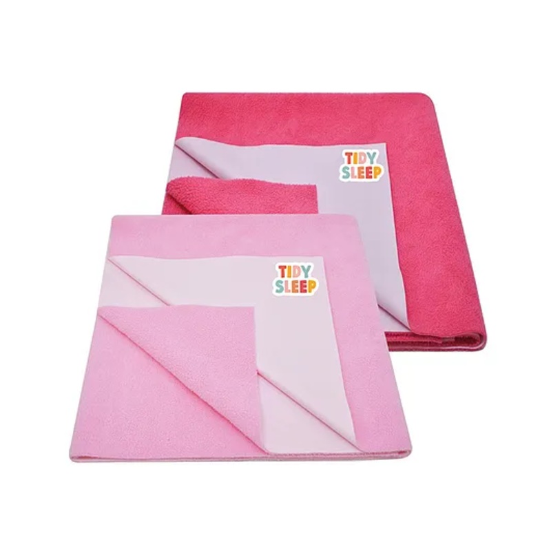 TIDY SLEEP  Waterproof Baby Bed Protector Dry Sheet For New Born Babies- Baby Pink & Hot Pink Pack of 2 (Small)  L 70 x B 50 cm