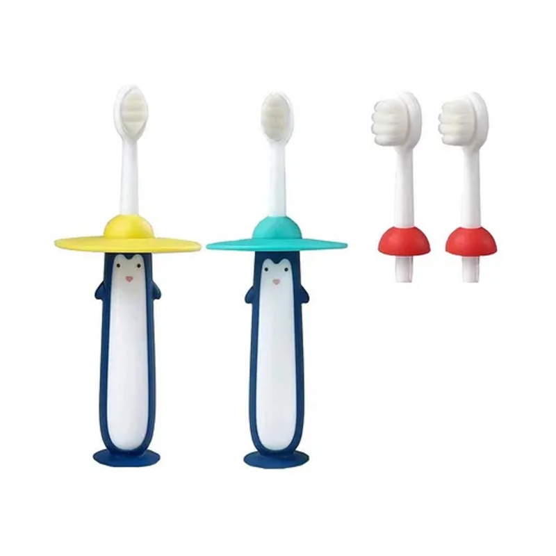 AKN TOYS Toothbrush Cute Cartoon Penguin Design Colorful Soft Manual Toothbrush (Pack of 2 Color And Design May Vary)