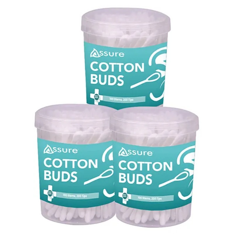 Assure Cotton Buds, Jar 100 Sticks Pack of 3