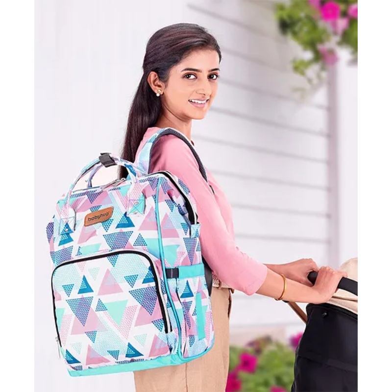 Babyhug Backpack Style Spacious Geometric Print Diaper Bag – Multicolour