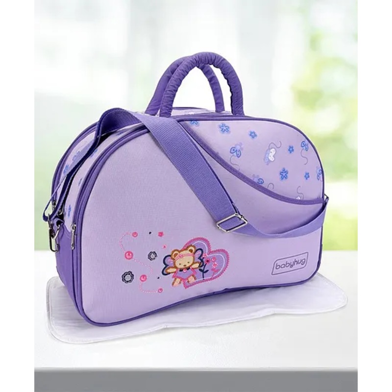 Babyhug Diaper Bag With Changing Mat Floral & Bear Print – Purple