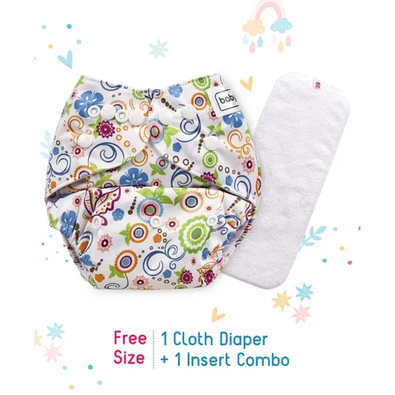 Babyhug Free Size Reusable Cloth Diaper With Insert – White (Packaging MAy Vary)